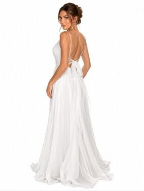 Azazie Gracie Ivory Chiffon Maxi Wedding Dress A16 NWT Open Back